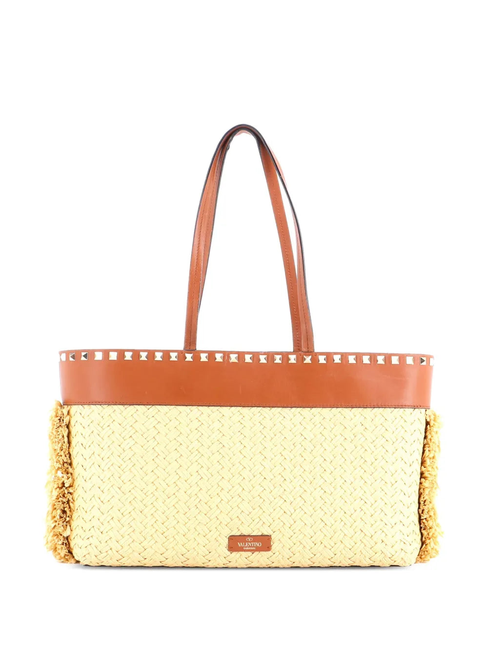 Pre-OwnedValentino Garavani Pre-OwnedRockstud Shopping Raffia with Leather Large tote bag