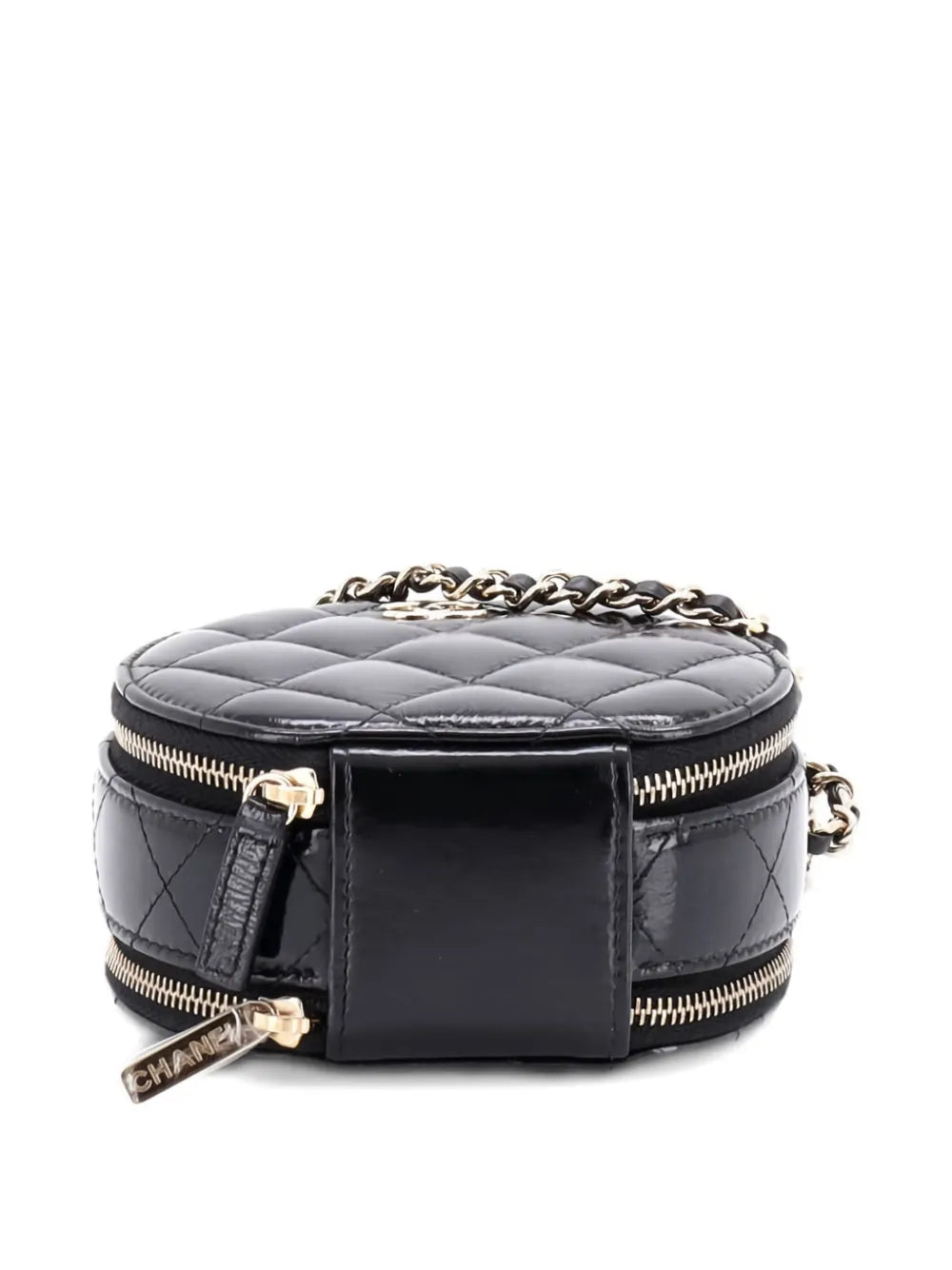 Pre-OwnedCHANEL Pre-OwnedHandle with Care Round Vanity Case with Chain Quilted Lambskin Small crossbody bag