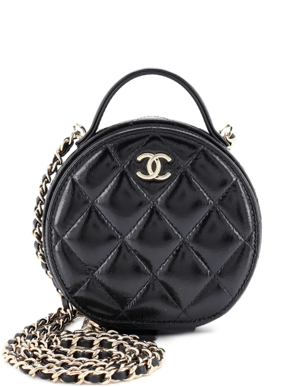 Pre-OwnedCHANEL Pre-OwnedHandle with Care Round Vanity Case with Chain Quilted Lambskin Small crossbody bag