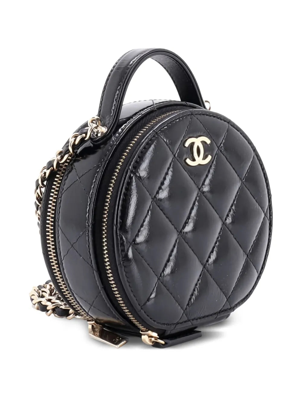 Pre-OwnedCHANEL Pre-OwnedHandle with Care Round Vanity Case with Chain Quilted Lambskin Small crossbody bag