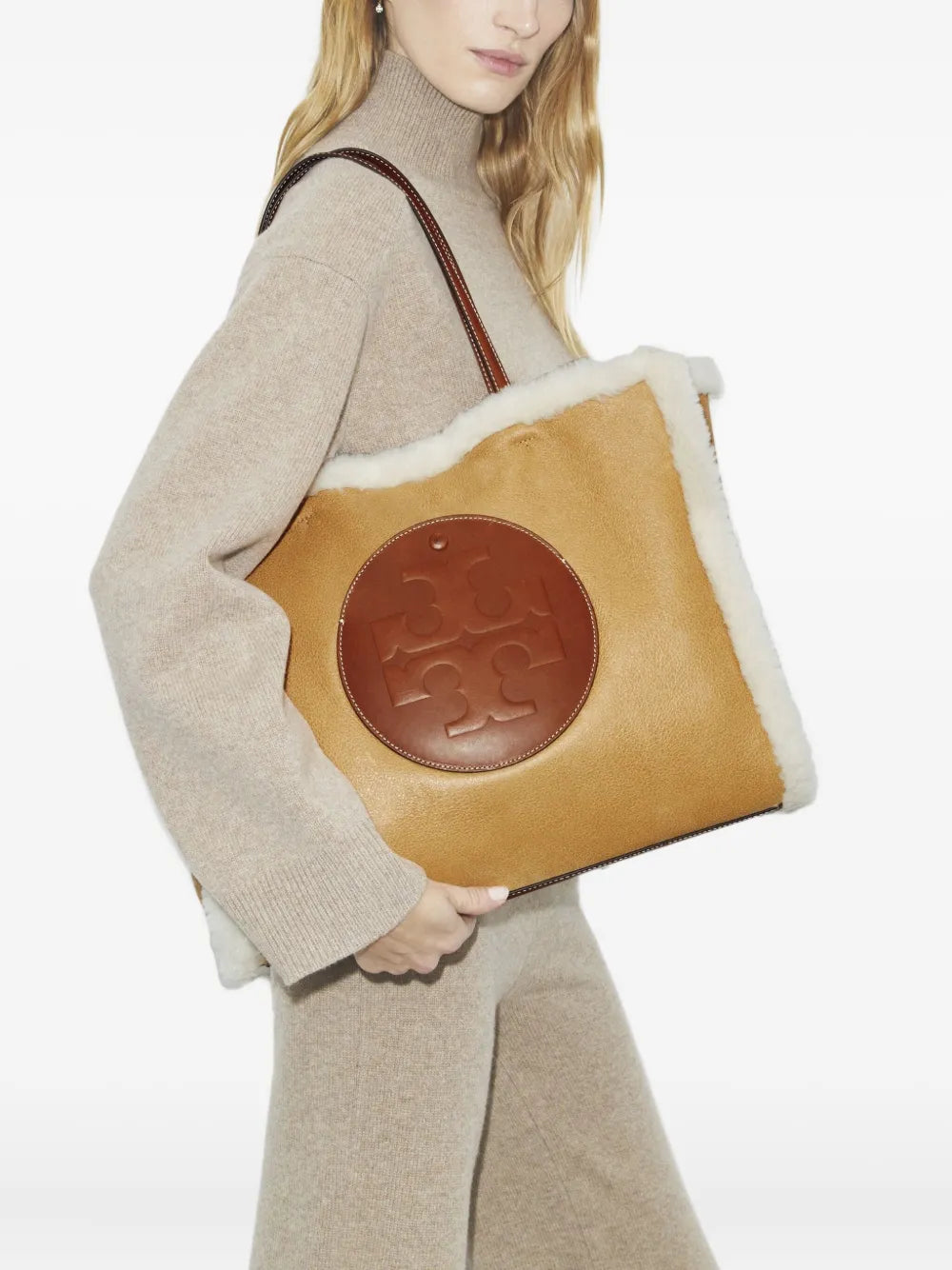New SeasonTory BurchElla shearling logo tote bag