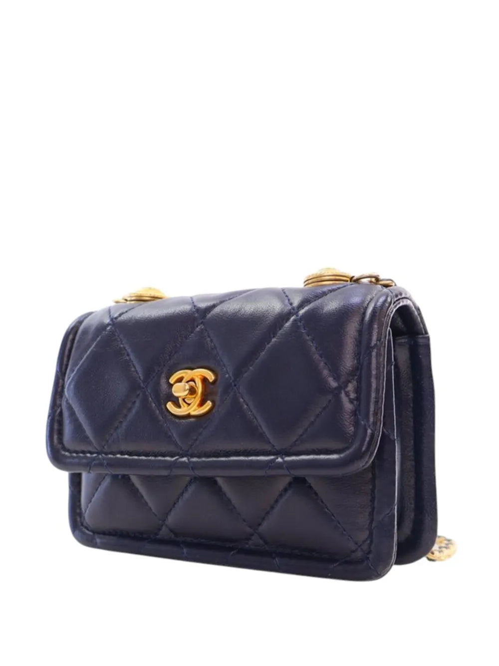 Pre-OwnedCHANEL Pre-Owned2020 Mini Quilted Shiny Lambskin Button On Top Flap satchel