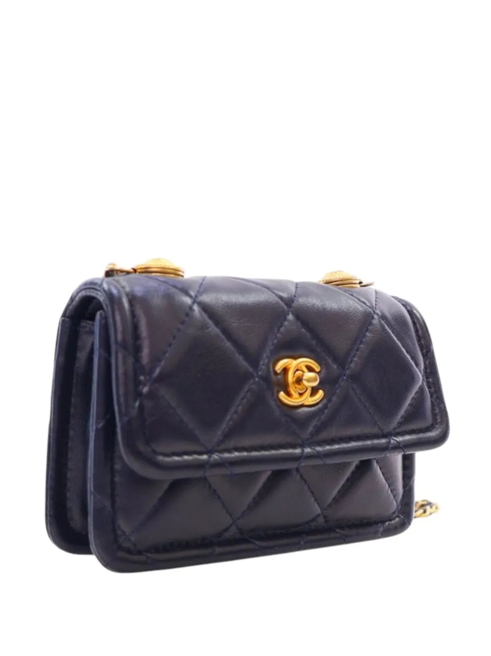 Pre-OwnedCHANEL Pre-Owned2020 Mini Quilted Shiny Lambskin Button On Top Flap satchel
