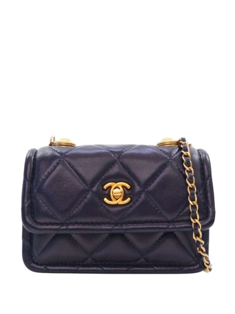 Pre-OwnedCHANEL Pre-Owned2020 Mini Quilted Shiny Lambskin Button On Top Flap satchel