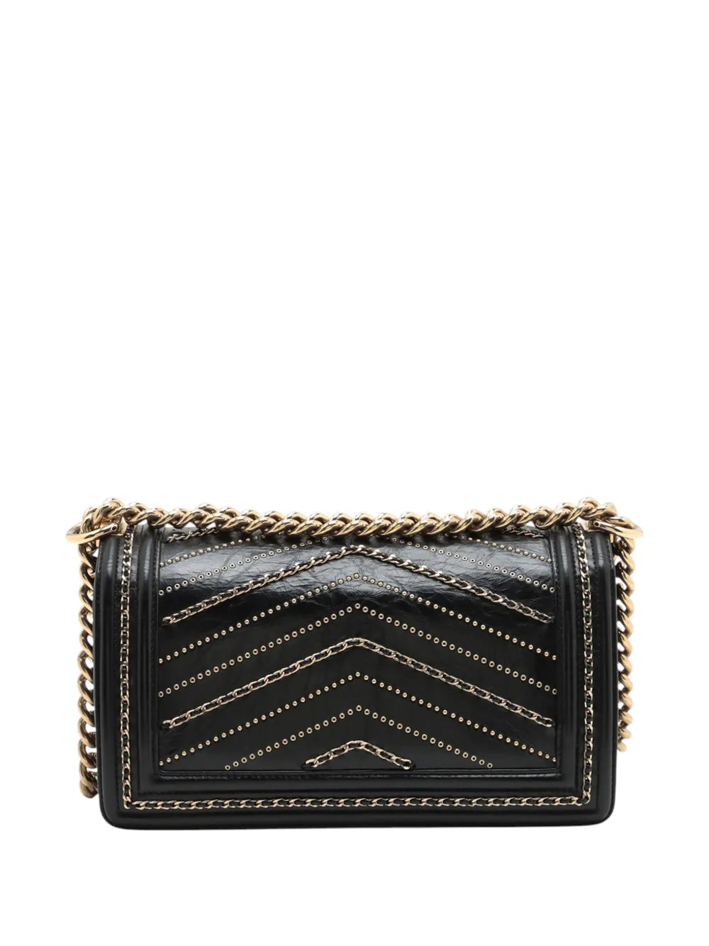 Pre-OwnedCHANEL Pre-Owned2018-2019 Old Medium Chevron Crumpled Calfskin Embellished Boy Flap crossbody bag