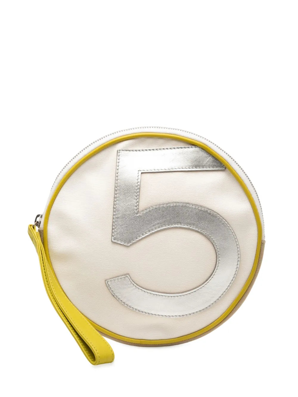 Pre-OwnedCHANEL Pre-Owned2003-2004 CC Canvas and Metallic Calfskin No. 5 Wristlet Pouch clutch bag