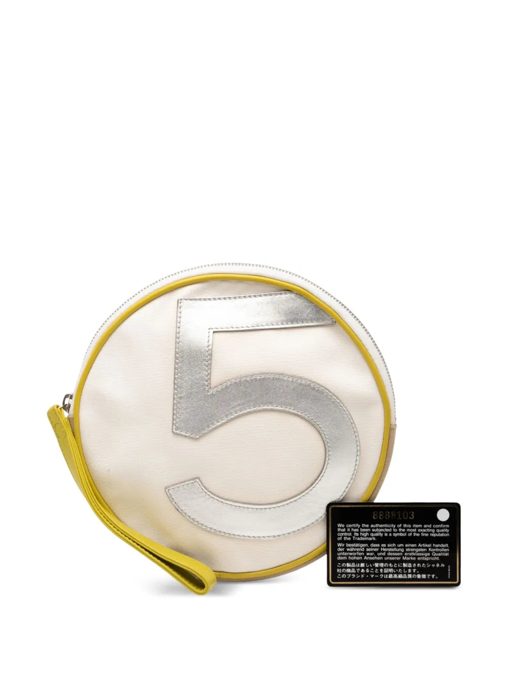 Pre-OwnedCHANEL Pre-Owned2003-2004 CC Canvas and Metallic Calfskin No. 5 Wristlet Pouch clutch bag