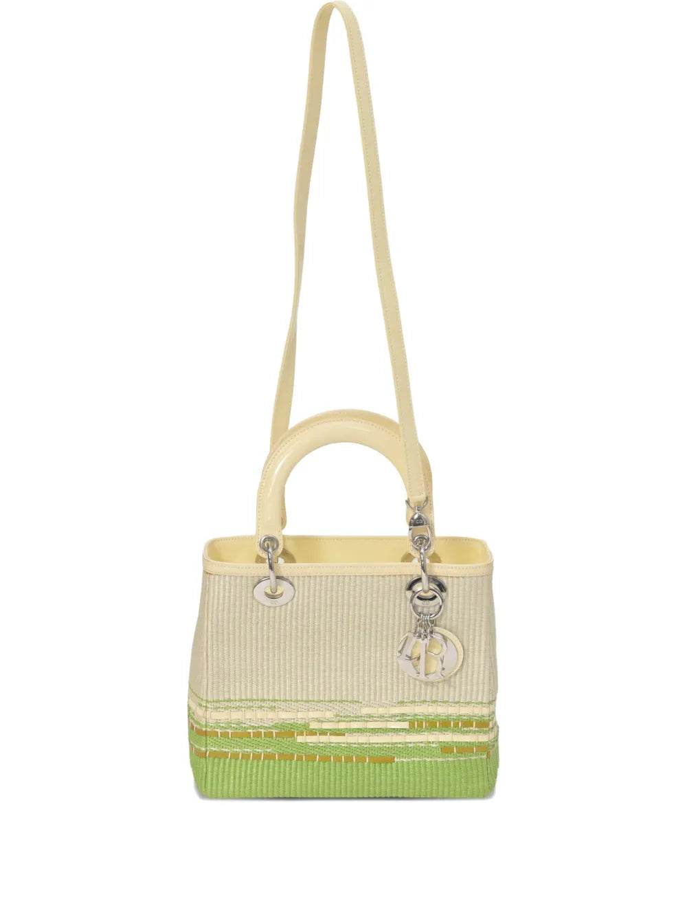 Pre-OwnedChristian Dior Pre-Ownedmedium Lady Dior raffia-charm tote bag