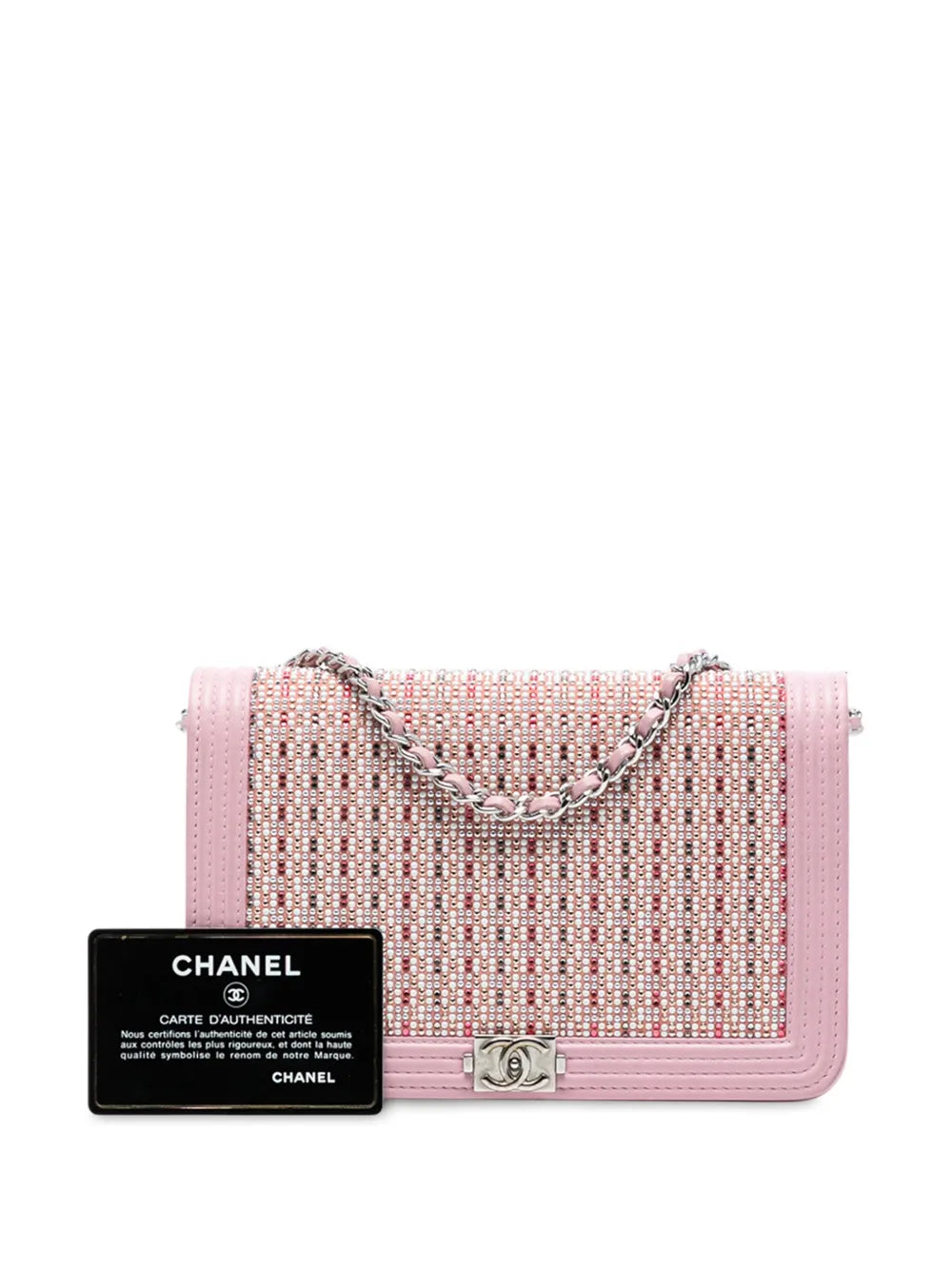 Pre-OwnedCHANEL Pre-Owned2016-2017 Calfskin Crystal Studded Boy Wallet on Chain crossbody bag