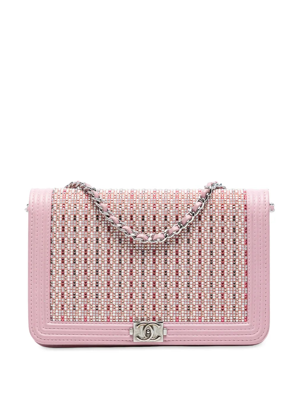 Pre-OwnedCHANEL Pre-Owned2016-2017 Calfskin Crystal Studded Boy Wallet on Chain crossbody bag