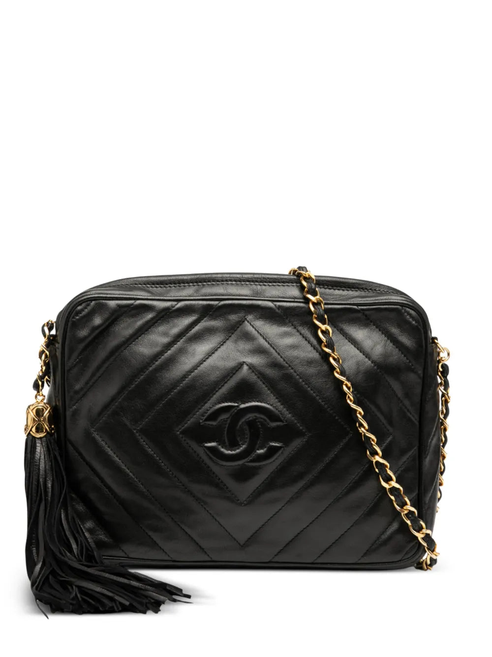 Pre-OwnedCHANEL Pre-Owned1989-1991 CC Chevron Quilted Lambskin Tassel Camera Case crossbody bag