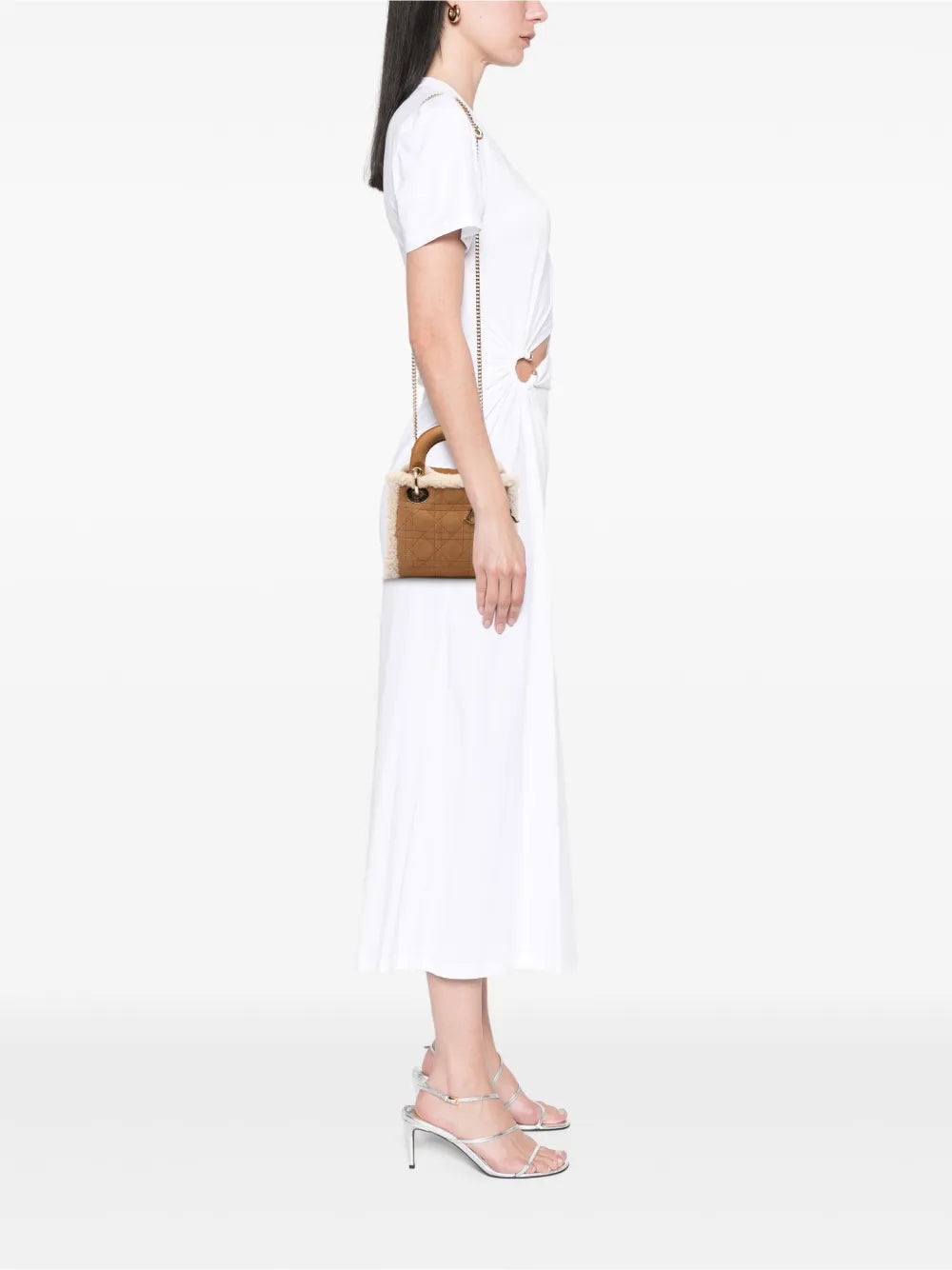 Pre-OwnedChristian Dior Pre-Owned2020-2025 Mini Suede Cannage with Shearling Trim Lady Dior satchel