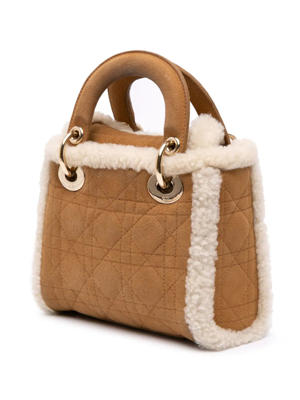 Pre-OwnedChristian Dior Pre-Owned2020-2025 Mini Suede Cannage with Shearling Trim Lady Dior satchel