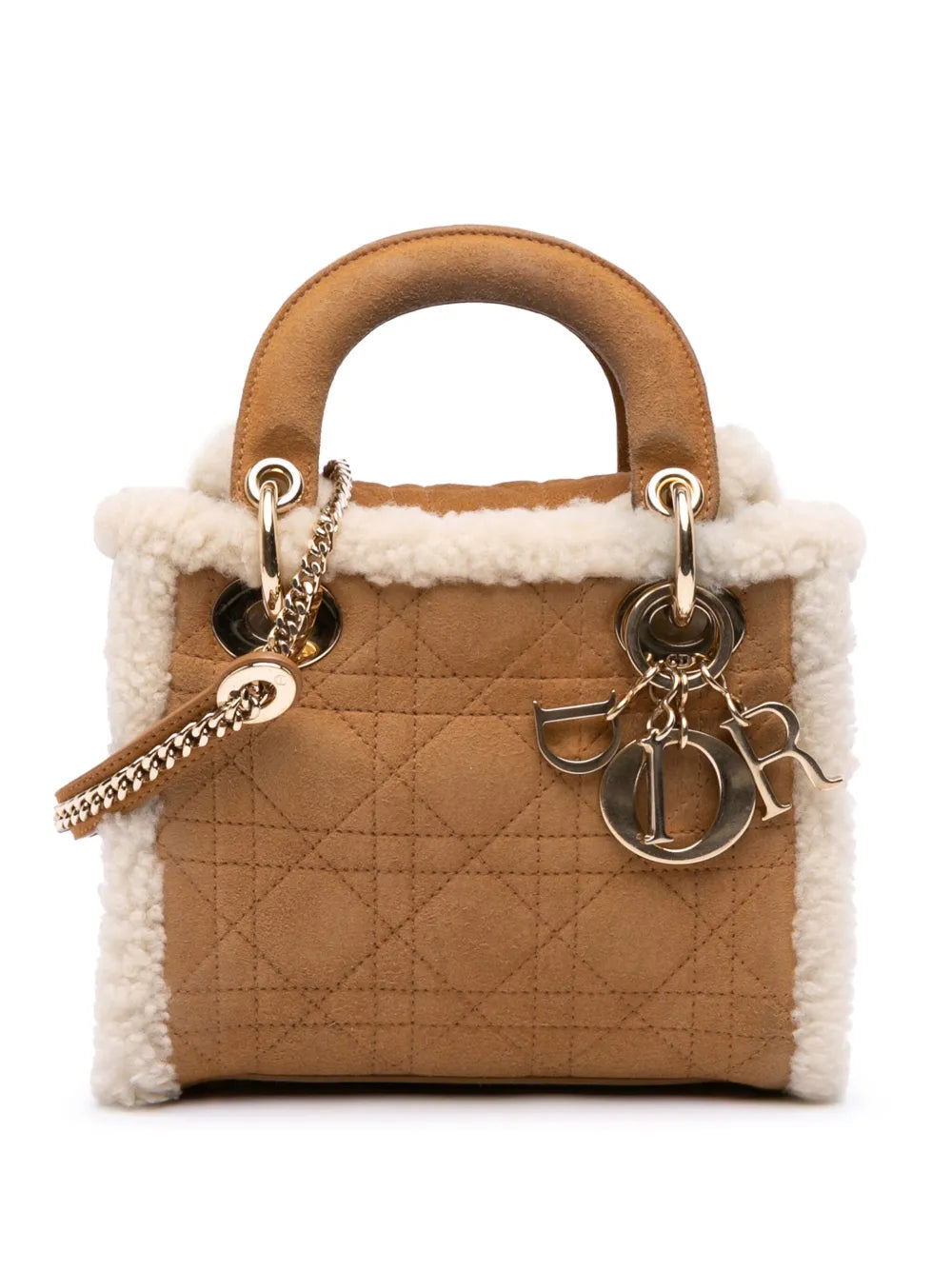 Pre-OwnedChristian Dior Pre-Owned2020-2025 Mini Suede Cannage with Shearling Trim Lady Dior satchel