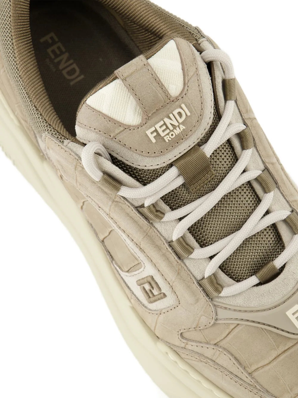 Fendi Force Crocodile-Effect Logo Sneakers