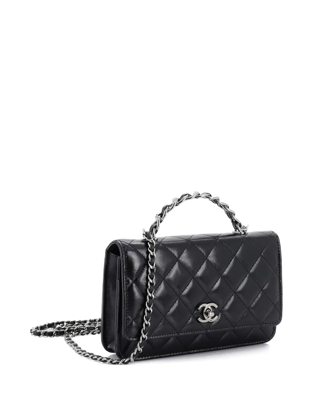 Pre-OwnedCHANEL Pre-OwnedTop Handle Phone Holder with Chain Quilted Shiny Calfskin with Crystals crossbody bag