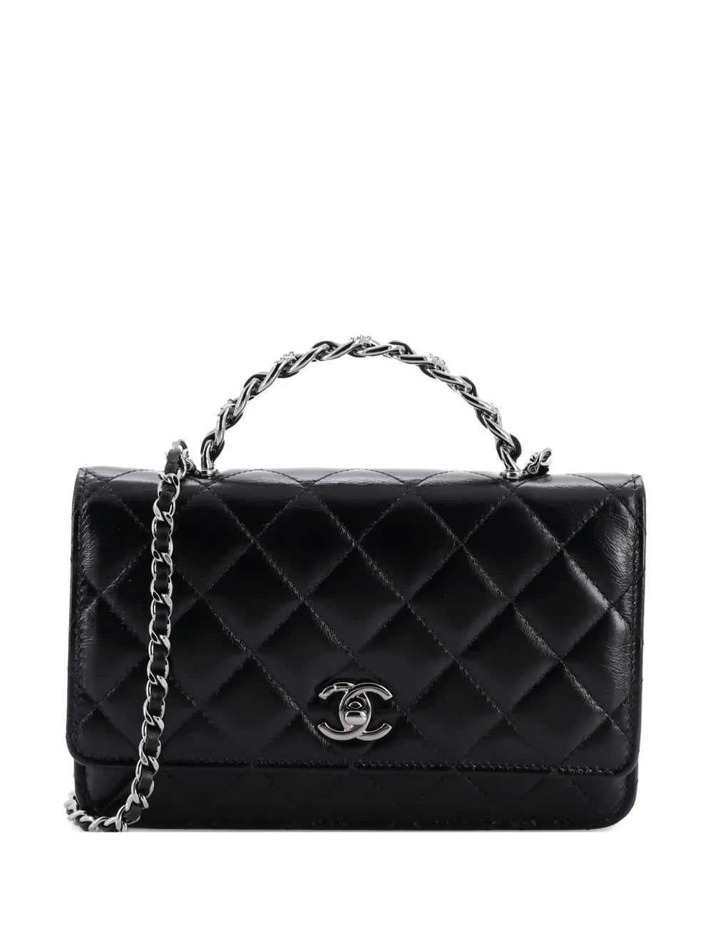 Pre-OwnedCHANEL Pre-OwnedTop Handle Phone Holder with Chain Quilted Shiny Calfskin with Crystals crossbody bag