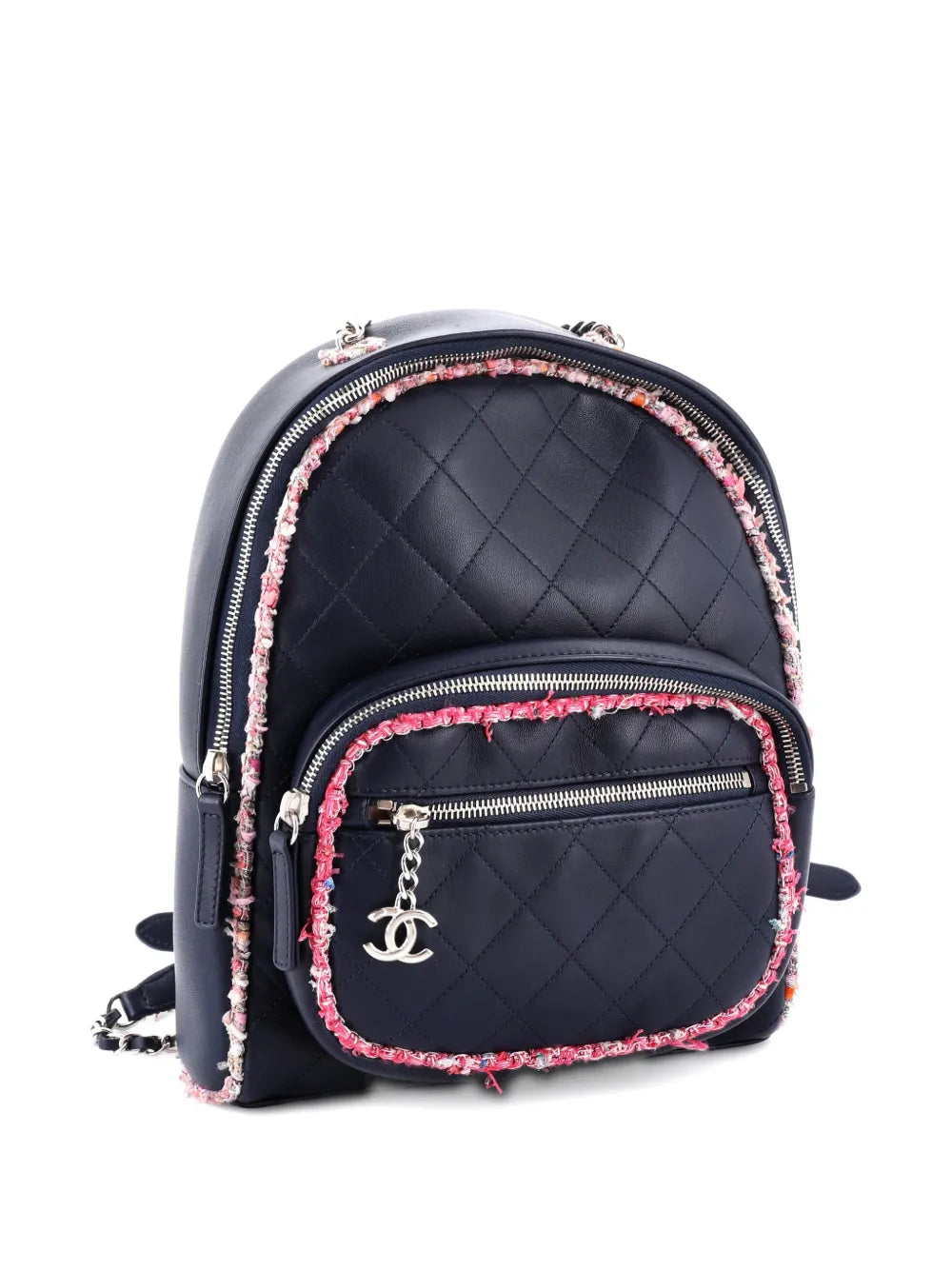 Pre-OwnedCHANEL Pre-OwnedElegant Trim Quilted Leather with Tweed Small backpack