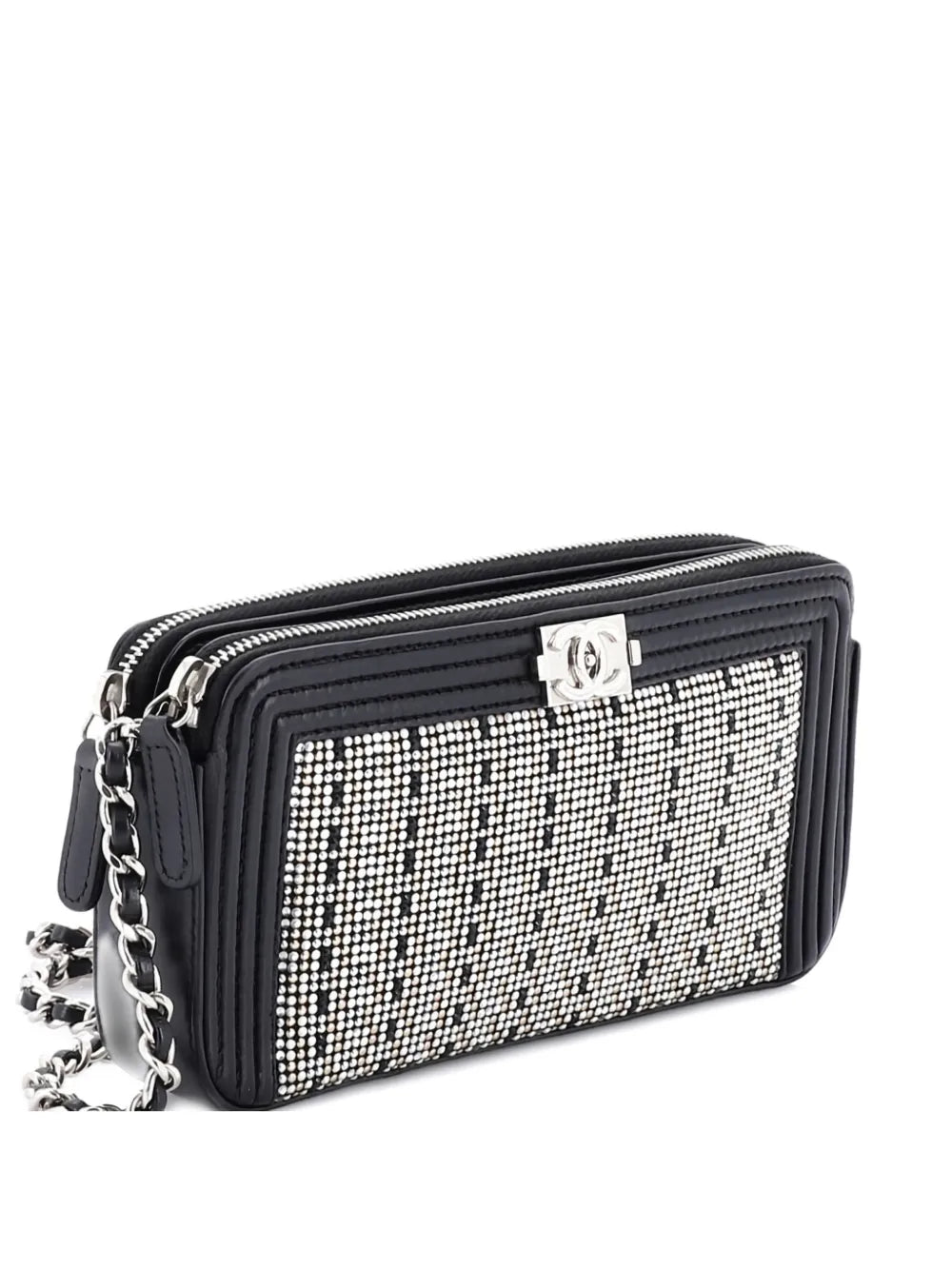 Pre-OwnedCHANEL Pre-OwnedBoy Double Zip Clutch with Chain Studded Leather crossbody bag
