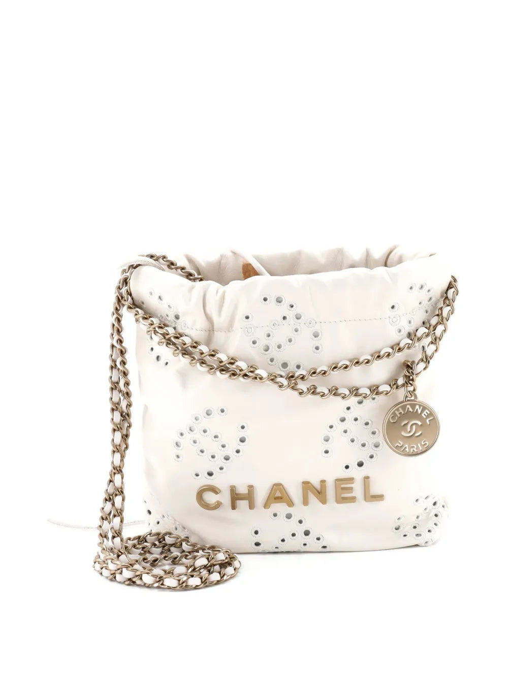 Pre-OwnedCHANEL Pre-Owned22 Chain Hobo CC Eyelet Embroidered Calfskin Mini crossbody bag