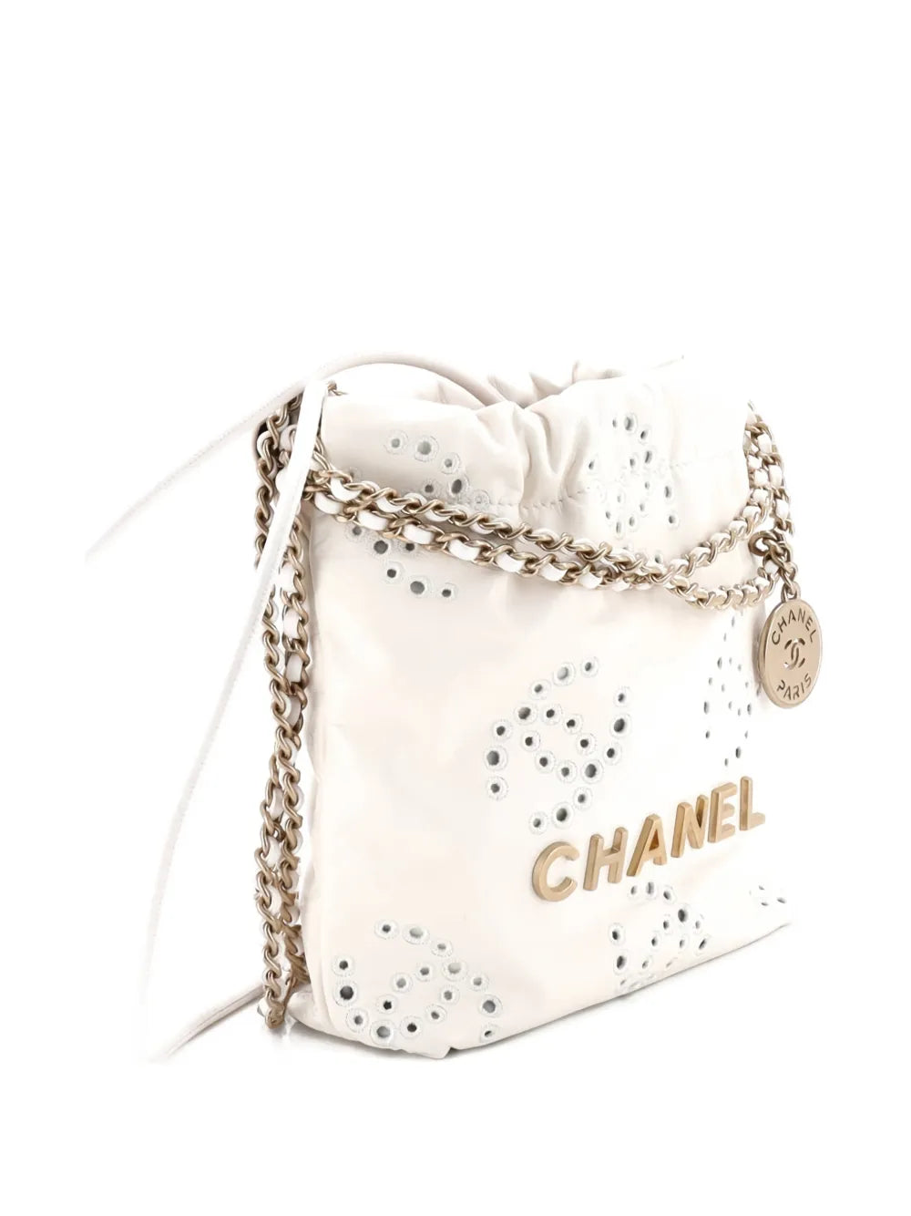 Pre-OwnedCHANEL Pre-Owned22 Chain Hobo CC Eyelet Embroidered Calfskin Mini crossbody bag