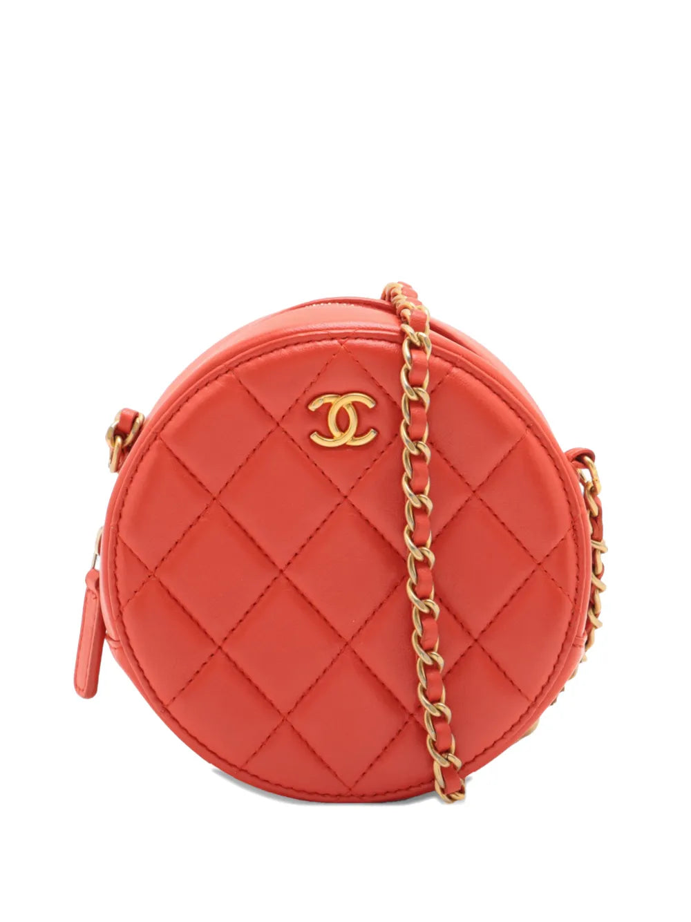 Pre-OwnedCHANEL Pre-Owned2019 CC Quilted Lambskin Pearl Crush Round Clutch with Chain crossbody bag