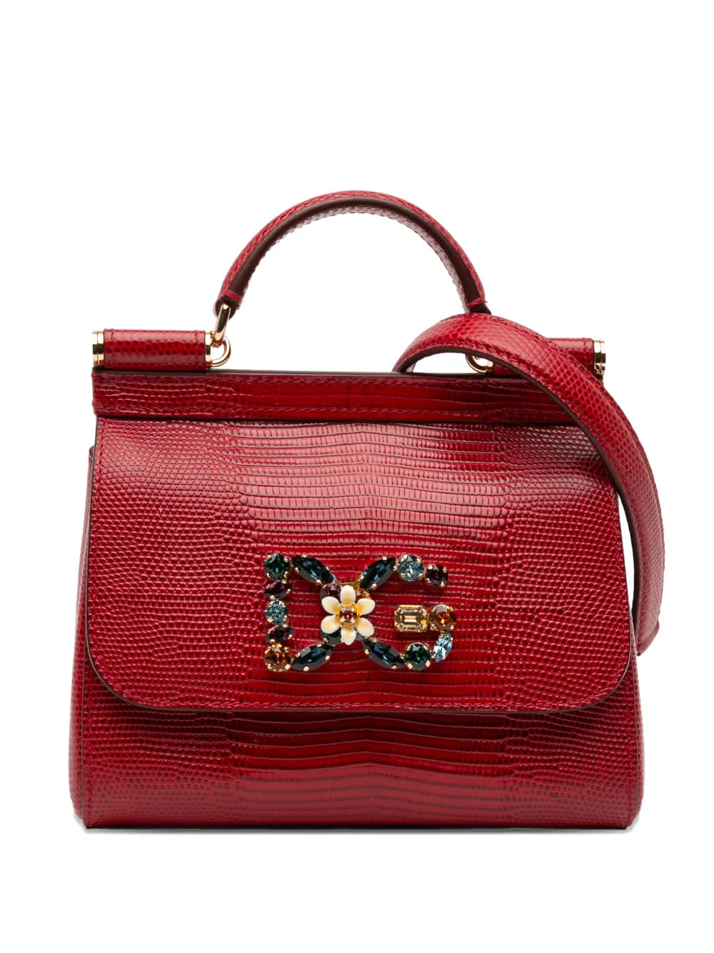 Pre-OwnedDolce & Gabbana Pre-Owned2000-2025 Mini Iguana Embossed Calfskin Miss Sicily satchel