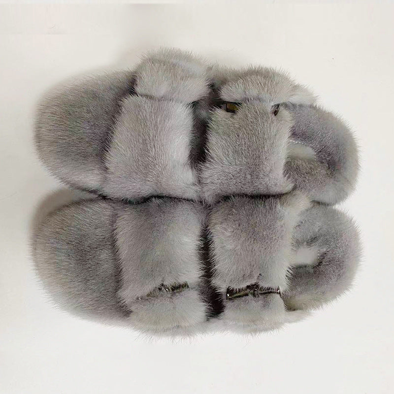 Summer Flat Home Solid Color Thick Bottom Double-breasted Cotton Slippers